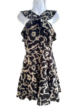 Banana Republic Embroidered Cross Ruffle Dress Black & Cream Floral Dress